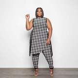 Plus Size Printed Split Sleeveless Top And Pants Set PHF-13268