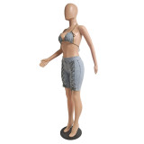 Denim Bra Top+Bandage Jeans Shorts 2 Piece Sets GCNF-0093