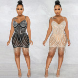 Sexy Hot Drilling Tassel Mini Club Dress BY-5633