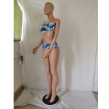 Sexy Printed Bandeau Bikinis With Long Cloak 3 Piece Sets GCNF-0118
