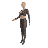 Sexy Lace Crop Top And Pants 2 Piece Sets GCNF-0092