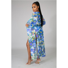 Sexy Printed Bandeau Bikinis With Long Cloak 3 Piece Sets GCNF-0118