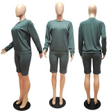 Solid Long Sleeve Two Piece Shorts Set GCNF-0059