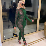 Sexy Mesh Patchwork Long Sleeve Jumpsuit GCNF-0074