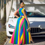 Plus Size Printed Ruffled Crop Top Split Maxi Skirt 2 Piece Sets WPF-P80438