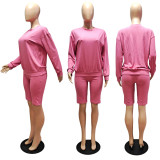 Solid Long Sleeve Two Piece Shorts Set GCNF-0059