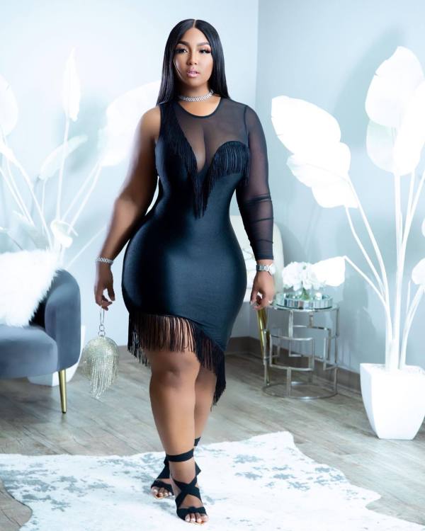 Black Sexy Tassel Single Sleeve Bodycon Dress WSM-5299