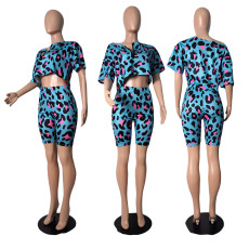 Leopard Print Short Sleeve Two Piece Suits GCNF-0029