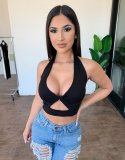 Solid Color Halterneck Crop Top GDYF-6989