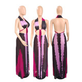 Plus Size Mesh Sexy Print Backless Top And Skirt Two Piece Sets GDYF-6960