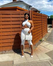Sexy Wrap Chest Step Foot Pants Two Piece Sets NIK-278