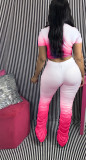 Gradient Color Short Sleeve Ruched Hole Pants Two Piece Sets GDYF-6604