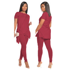 Solid Color Casual Short Sleeve Pants Two Piece Sets GDYF-6616
