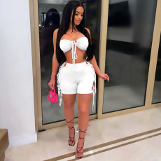 Sexy Wrap Chest Hollow Bandage 2 Piece Shorts Set DDF-88153