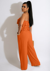 Sexy Ruffled Tube Top Wide Leg Pants 2 Piece Sets JRF-3675