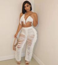 Sexy Tassel Bra Top+Hollow Out Pants 2 Piece Sets TR-1193