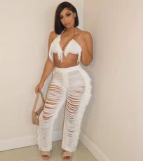 Sexy Tassel Bra Top+Hollow Out Pants 2 Piece Sets TR-1193
