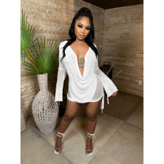 Sexy Mesh Long Sleeve Mini Skirt 2 Piece Sets (Without Underwear) DDF-88148