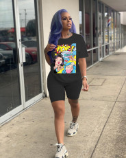 Cartoon Print T Shirt And Shorts 2 Piece Sets WAF-008190