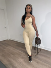 Solid Backless Cross Strap Tight Jumpsuit SMD-82089