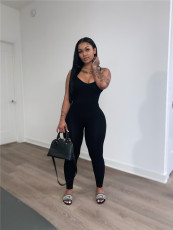 Solid Backless Cross Strap Tight Jumpsuit SMD-82089