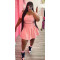 Plus Size Solid Short Sleeve Pleated Mini Skirt 2 Piece Sets WAF-77426