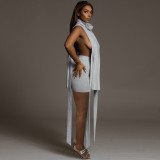 Solid Sleeveless Split Top And Shorts 2 Piece Sets TE-4395