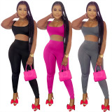 Solid Tank Top And Pants Slim Two Piece Sets FENF-214