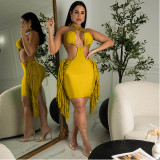 Sexy Tassel Hollow Out Halter Club Dress MDF-5287