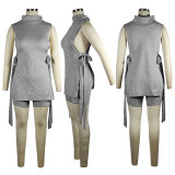Solid Sleeveless Split Top And Shorts 2 Piece Sets TE-4395