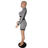Sexy Printed Long Sleeve Crop Top And Shorts 2 Piece Sets LUO-3212