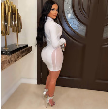 Sexy Mesh Patchwork Long Sleeve Bandage Dress GCNF-0170