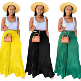 Solid Pleated Wide Leg Pants (Without Top)OD-8486