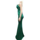 Solid Color Sexy Elegant Backless Tie Up Evening Dress BY-5617