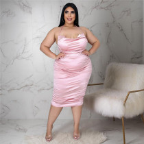 Plus Size Sexy Halter Ruched Club Midi Dress ASL-7073