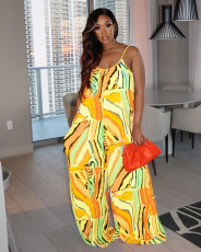 Sexy Printed Wide Leg Sling Jumpsuit ME-8047