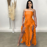 Plus Size Ruffled Split Leg Tube Jumpsuit WPF-80458