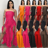 Plus Size Ruffled Split Leg Tube Jumpsuit WPF-80458