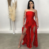 Plus Size Ruffled Split Leg Tube Jumpsuit WPF-80458