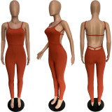 Solid Backless Spaghetti Strap Tight Jumpsuit BGN-236
