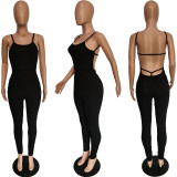 Solid Backless Spaghetti Strap Tight Jumpsuit BGN-236