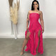 Plus Size Ruffled Split Leg Tube Jumpsuit WPF-80458