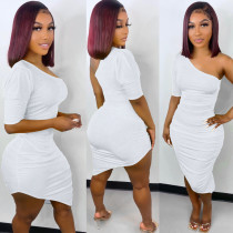 Sexy One Shoulder Ruched Irregular Midi Dress BGN-237