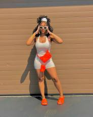 Solid Sexy Halter Backless Tight Romper WSM-5302