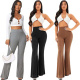 Solid Mid-Waist Flared Pants WSYF-5926