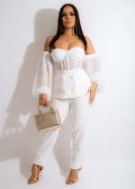 Sexy Mesh Patchwork Long Sleeve 2 Piece Pants Set JH-299