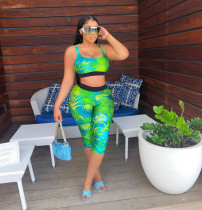 Sexy Printed Tank Top+Calf Length Pants 2 Piece Sets JPF-1063