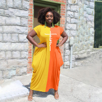 Contrast Color Short Sleeve Loose Maxi Dress AL-278