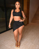 Sexy Sleeveless Crop Top Irregular Mini Skirt 2 Piece Sets LM-8312