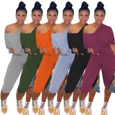 Solid Irregular Split Casual Two Piece Sets MOF-6683